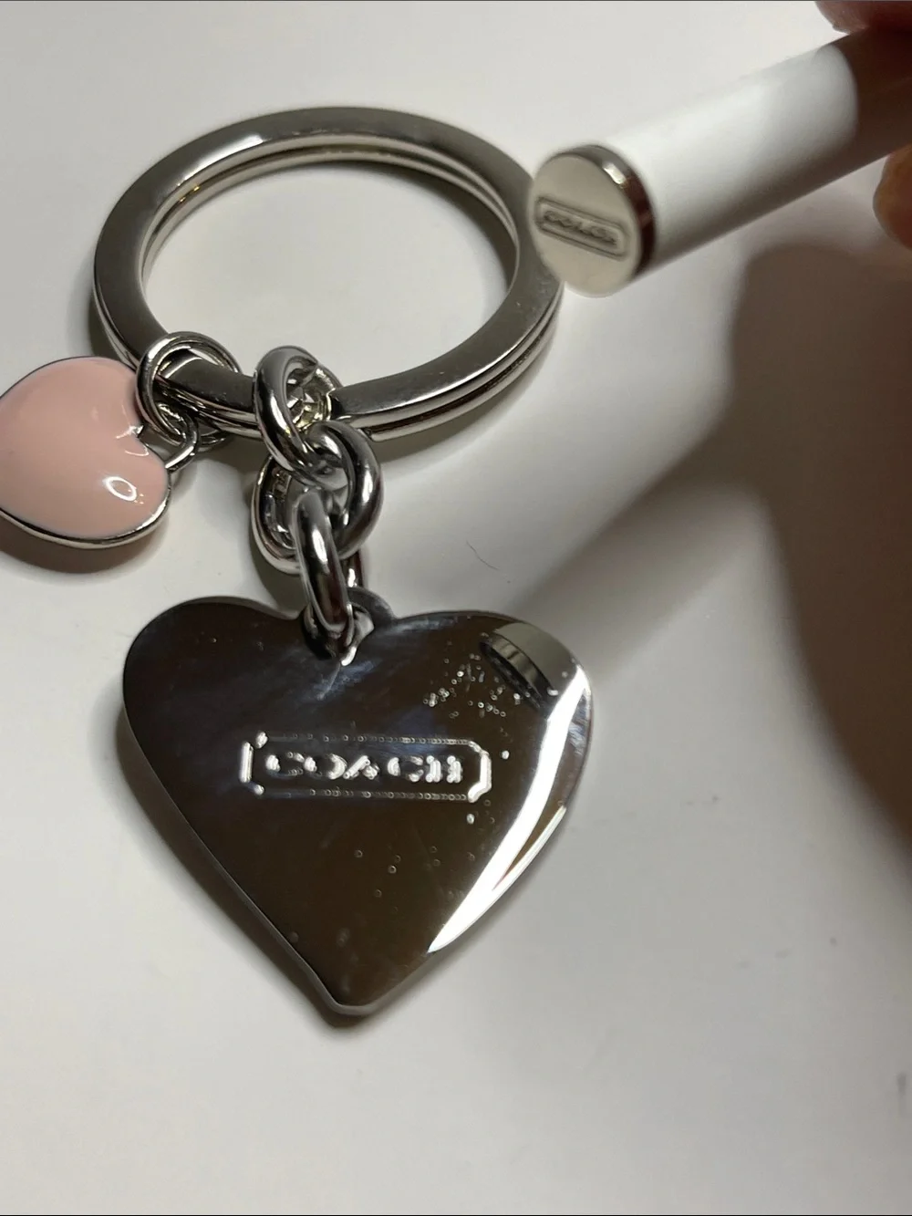 Coach Pink Glitter Heart Keychain with Small Heart Charm and Coach Pen - Picture 5 of 7